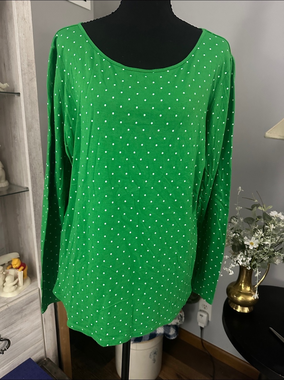 Liz Claiborne Green Polka Dot Long Sleeve Tee